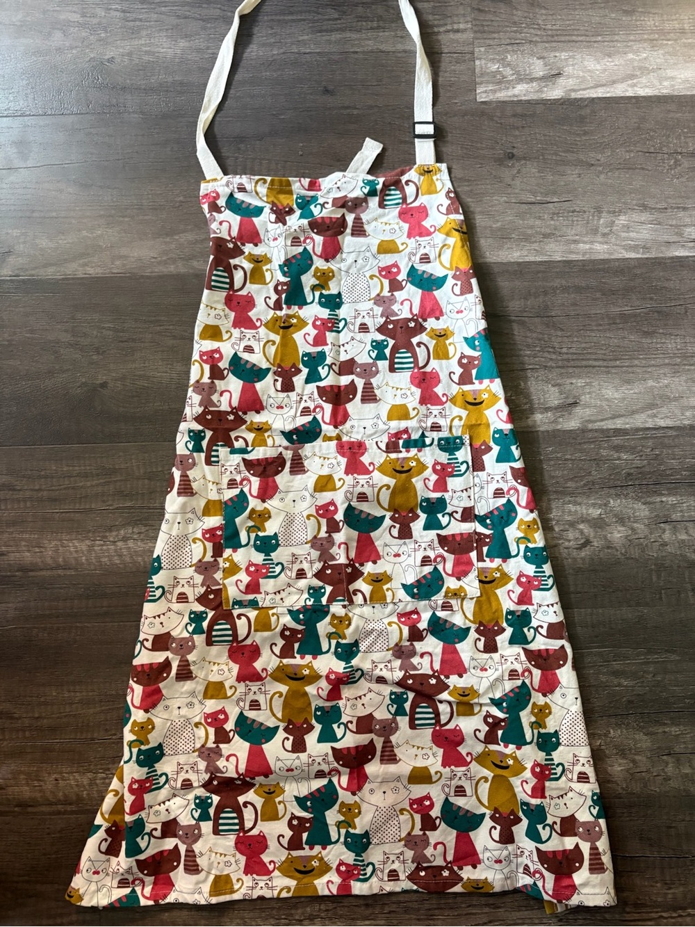 Colorful Whimsical Cat Print Kitchen Apron Adjustable Neck Dual Front Pockets